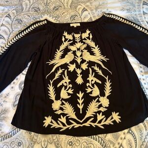 Black peasant blouse with Mexican embroidery. Size small.